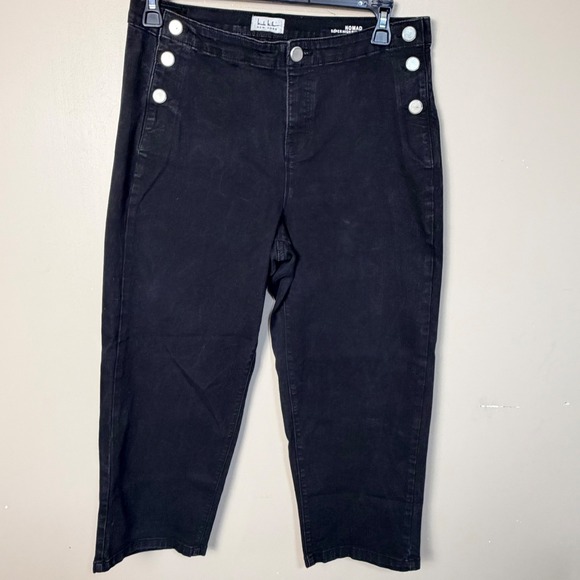 Nicole Miller Denim - Nicole Miller Womens Nomad Jeans 12 Black Super High Rise Wide Leg Sailor Button